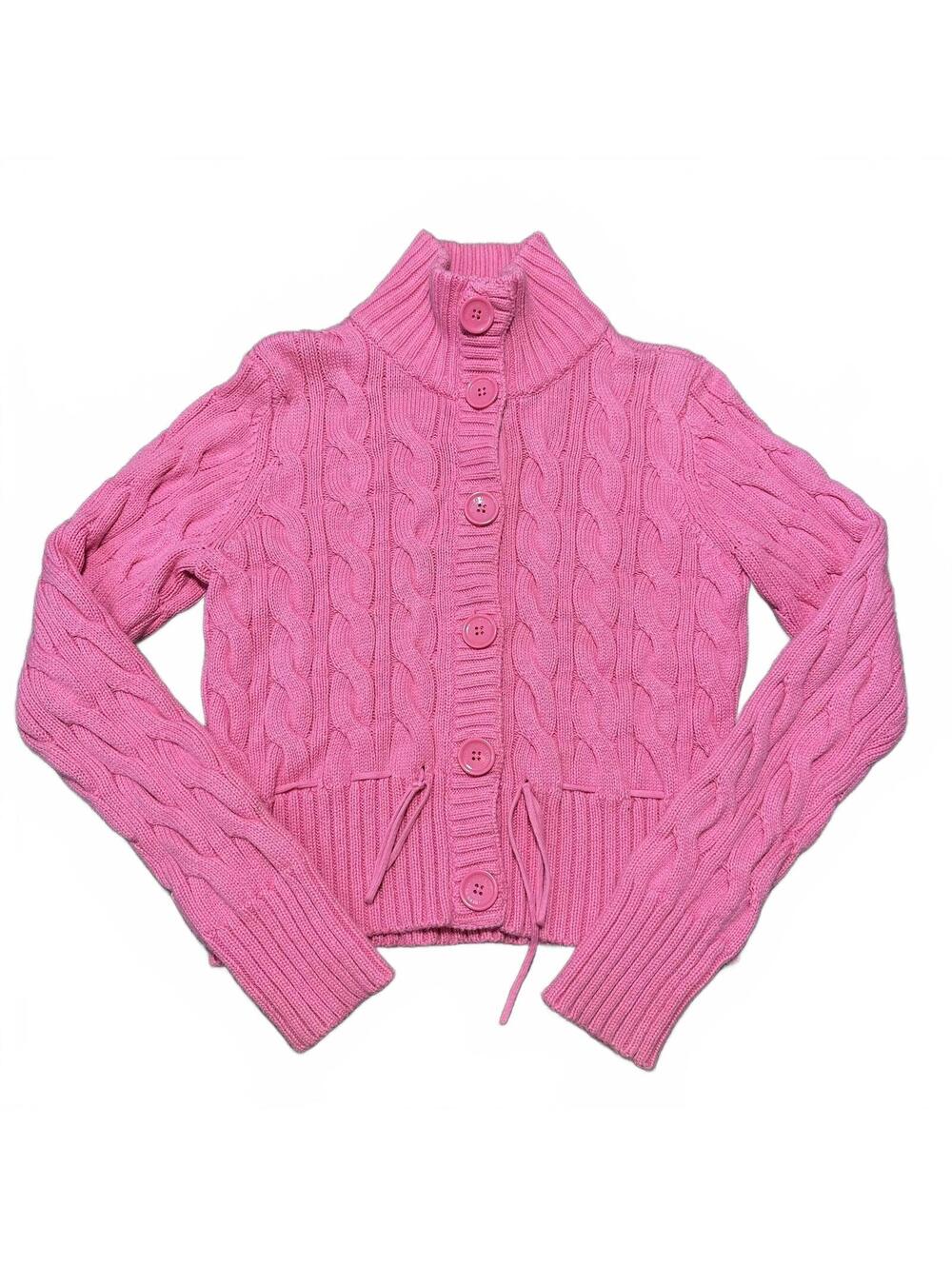 Ralph Lauren Polo Jeans 100% Cotton Pink Cable Knit Button Up Sweater Cardigan